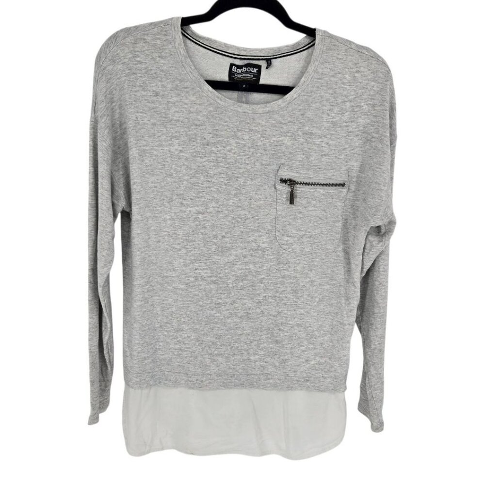 Barbour International Heyford Sweat Tee gray long sleeve womens size 10